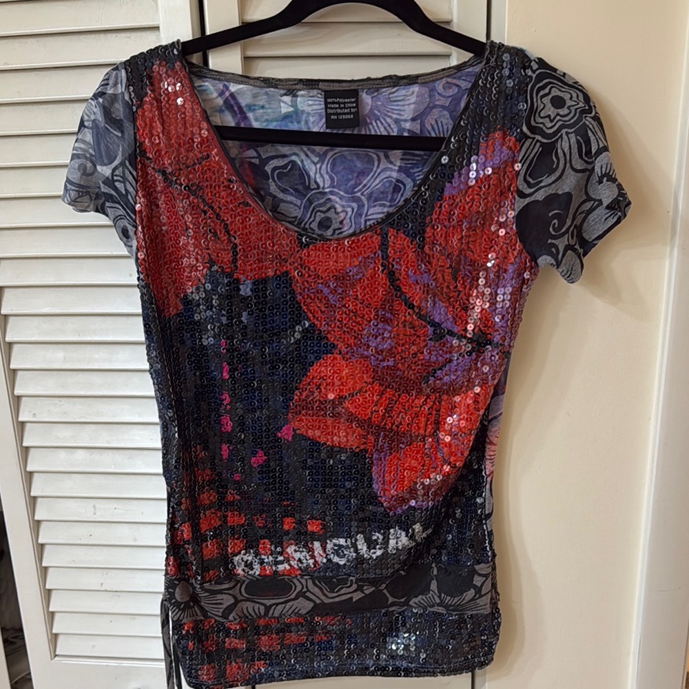 Desigual Sequin Floral Top